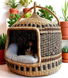 Handwoven Bolga Cat Bed – Natural Pet Basket for Cats & Small Dogs with Handle