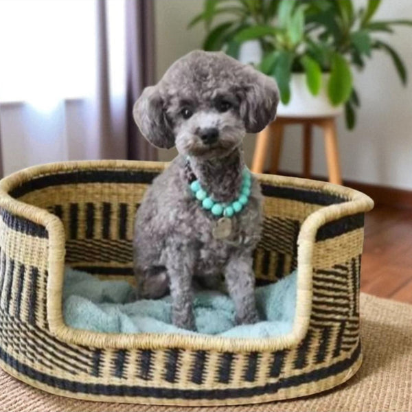 Luxury Handwoven Bolga Dog Basket – Eco-Friendly Pet Bed for Small Dogs & Cats | Durable, Natural Straw, Boho Home Decor