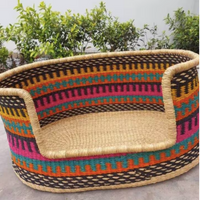 Comfortable Dog Basket Bed | Colourful dog bed | Handmade dog basket | Round woven dog bed
